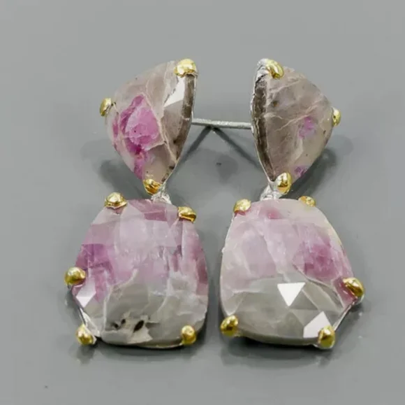 Sterling LARGE rare pink & gray Agate Earrings